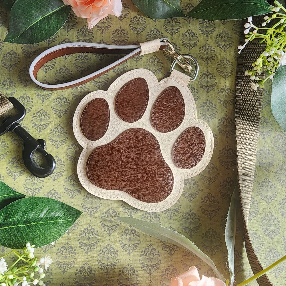 Brown and Cream Paw Print Keychain Coin Purse